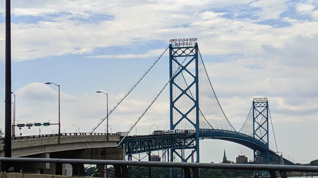 The Ambassador Bridge:   Detroit, MI to Windsor, Ontario.